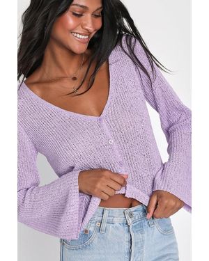 Lulus Springtime Sweetie Loose Knit Cardigan Jumper - Purple