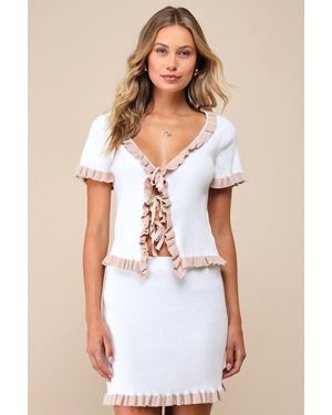 Lulus Preppy Tendencies Ribbed Knit Ruffled Mini Jumper Skirt - White