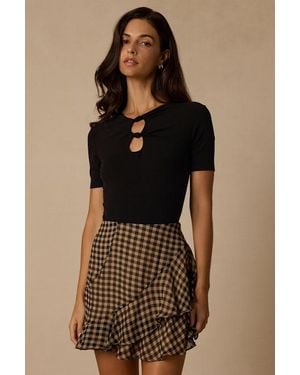 Lulus Noelle Gingham Ruffled Mini Skirt - Brown