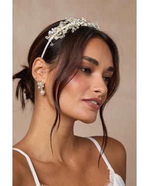 Lulus Elfrida Pearl Beaded Flower Headband - Brown