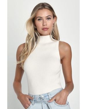 Lulus Seasonal Sophistication Ribbed Mock Neck Jumper Tank Top - White
