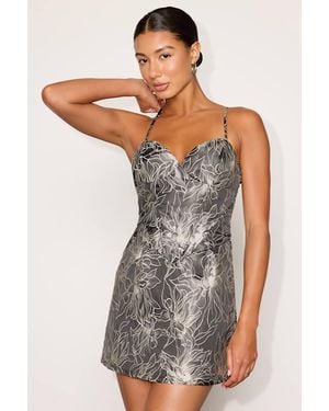 Lulus Keke Metallic Floral Jacquard Mini Dress - Black