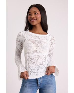 Lulus Adrianne Sheer Lace Long Sleeve Top - White