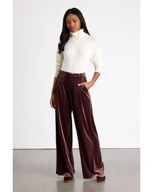 Lulus Chic Splendour Dark Velvet Pleated High-Rise Wide-Leg Trousers - White