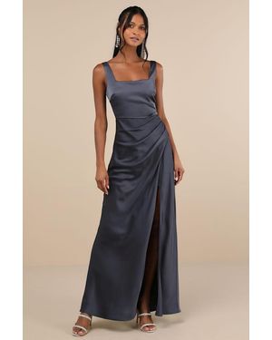 Lulus Carpet Romance Satin Square Neck Maxi Dress - Blue