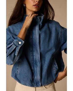 Lulus Hermia Medium Wash Bomber Jacket - Blue