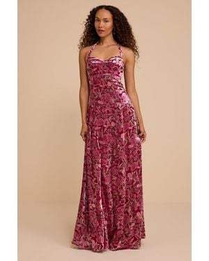 Lulus Shana Velvet Floral Maxi Dress - Red