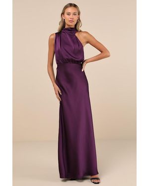 Lulus Distinctive Charm Satin Asymmetrical Maxi Dress - Purple