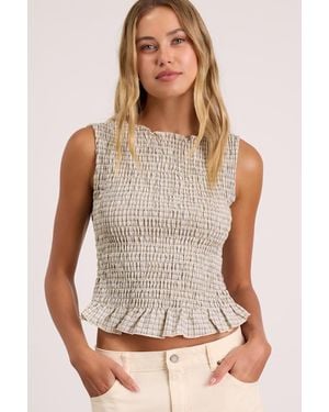 Daisy Street Thistle Pale Plaid Smocked Tank Top - Yellow