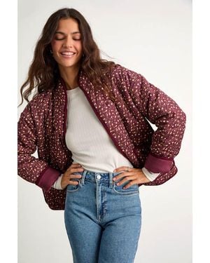 Lulus Bundled Perfection Floral Quilted Puffer Jacket - Red