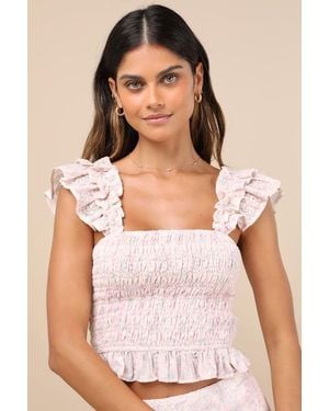 Lulus Haddie Embroidered Smocked Crop Top - Natural