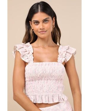 Lulus Haddie Embroidered Smocked Crop Top - Natural