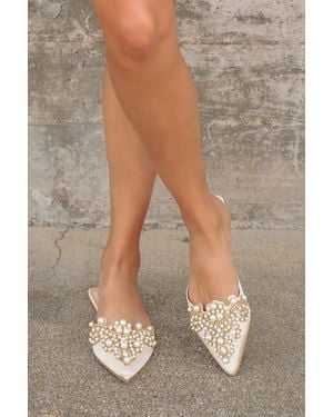 Lulus Flora Satin Pearl Embroidered Pointed-Toe Flats - Brown