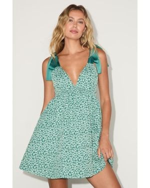 Lulus Darling Composure Jacquard Floral Tie-Strap Mini Dress - Green