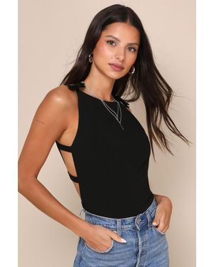 Lulus Stunning Pursuit Bow Backless Sleeveless Bodysuit - Black