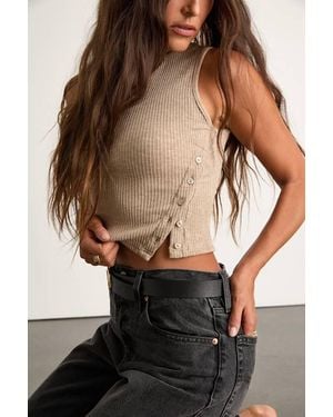 Lulus Michayla Ribbed Knit Side-Button Tank Top - Black