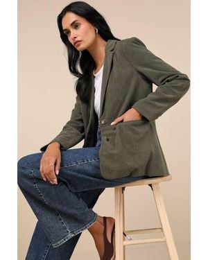 Lulus Darling Academic Corduroy Oversized Blazer - Green