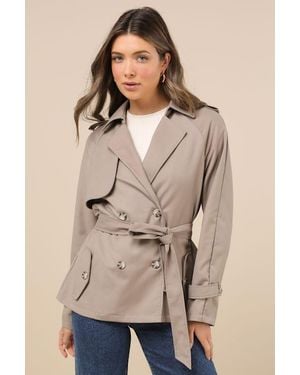 Lioness Trencherous Khaki Short Cropped Trench Coat - Natural
