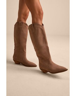 Billini Helix Fawn Suede Pointed-Toe Knee-High Boots - Natural