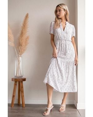 Lulus Flourish With Me Floral Print Tiered Midi Dress - White
