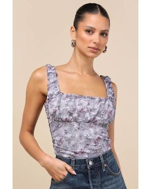 Lulus Brynlee Dusty Floral Lace Tank Top - Blue