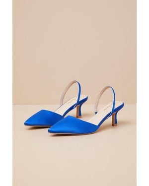 Lulus Leith Satin Kitten Heel Slingback Court Shoes - Blue