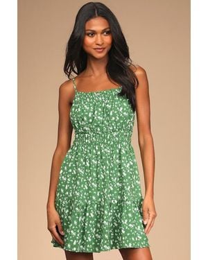 Lulus Tender Thoughts Floral Ruffled Tiered Mini Dress - Green