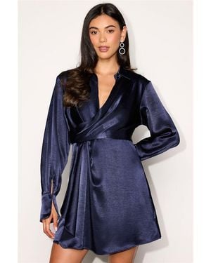 Lulus Rumaria Satin Faux-Wrap Mini Dress - Blue
