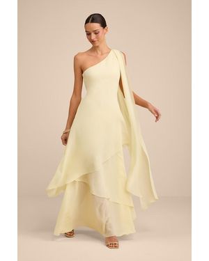 Lulus Camellia One-Shoulder Bow Maxi Dress - Yellow