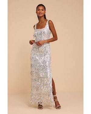 Lulus Shanelle Sequin Fringe Maxi Dress - Natural