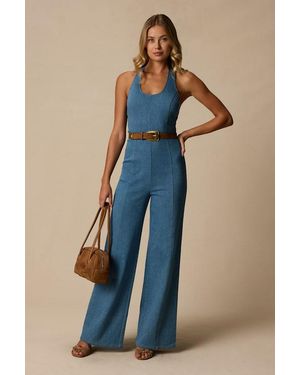 Lulus Bowie Medium Wash Denim Wide-Leg Jumpsuit - Blue