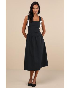 Motel Clesiel And Bow Cotton Sleeveless Midi Dress - Black