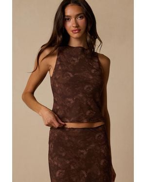 Lulus Myette Floral Mesh Cowl Back Tank Top - Brown