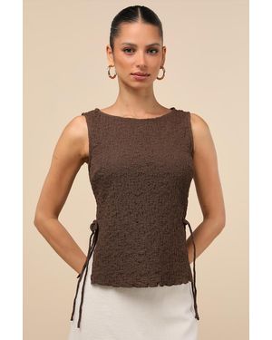 Lulus Bizzy Textured Side-Tie Tank Top - Brown