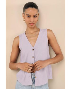 Lulus Casually Sophisticated Linen Sleeveless Button-Front Top - Purple