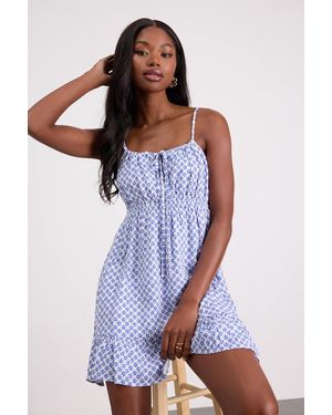 Lulus Grecian Getaway Print Mini Dress - Blue