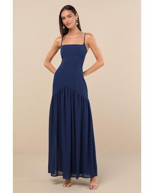 Lulus Auria Chiffon Drop Waist Maxi Dress - Blue
