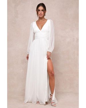 Lulus Enchant My Love V-Neck Long Sleeve Maxi Dress - Natural