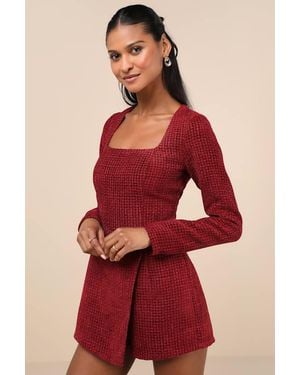 Lulus Cultivated Poise Tweed Romper - Red