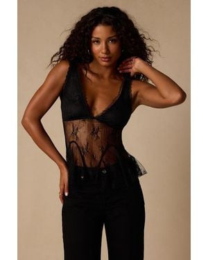 Lulus Marsha Sheer Lace V-Neck Tank Top - Black