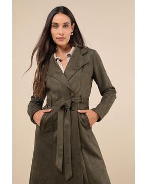 Lulus Chic Calling Suede Trench Coat - Brown