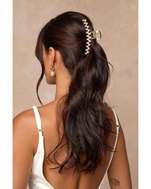 Lulus Surya Rhinestone And Pearl Hair Claw Clip Set - Brown