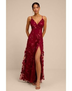 Lulus Rare Presence 3D Floral Surplice Maxi Dress - Red