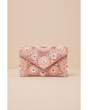 Lulus Floria Beaded Floral Clutch - Pink