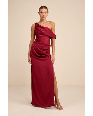 Lulus Aviana Satin Asymmetrical Maxi Dress - Red