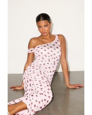 Lulus Decca Blush Polka Dot Mesh Ruched Maxi Dress - Pink