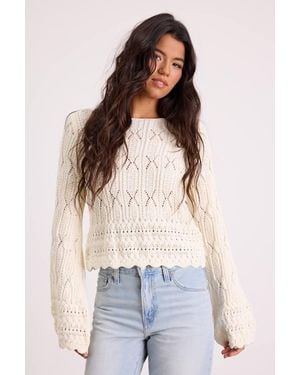Lulus Wendy Crochet Bell Sleeve Sweater - Blue