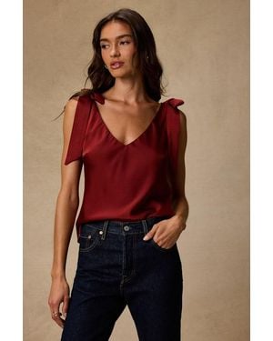 Lulus Denia Satin V-Neck Tank Top - Red
