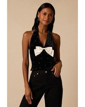 Lulus Luminary Velvet Bow Halter Top - Black