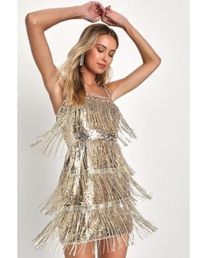 Lulus Fringe Fashion Sequin Fringe Bodycon Mini Dress - Metallic